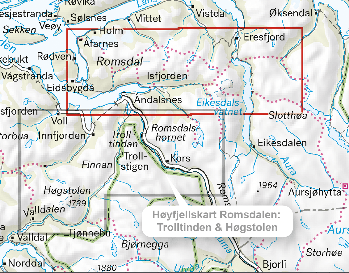 Høyfjellskart Romsdalen: Isfjorden & Eresfjord 1:25 000